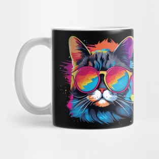 Party Cat in Sunglasses Men Women 80s 90s Retro Funny Cat Mug